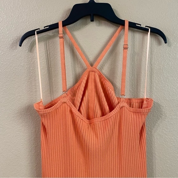 Anthropologie Current Air New Size XL Orange Ribbed Knit Front Cutout Midi Dress - Picture 7 of 15